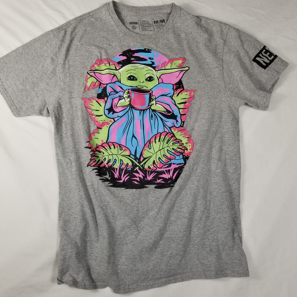 Neff Star Wars Baby Yoda Grogu Hawaiian Graphic T Shirt Mens M Gray Mandalorian